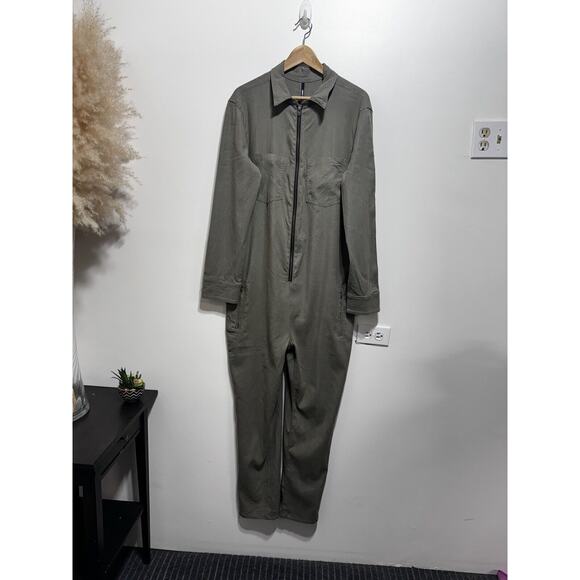 ASKK NY Zip Front Long Sleeve Utility Jumpsuit Linen Lyocell In Green Size 3 - Picture 5 of 13